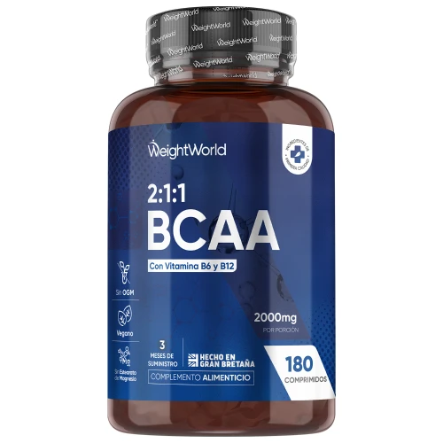 Bcaa 2 1 1 Aminoacidi Ramificati 2000Mg, Leucina, Valina, Isoleucina, Vitamina B6, Vit B12, Aminoacidi Essenziali Pre Workout, Intra E Post Workout, 180 Bcaa Compresse Vegane, Senza Magnesio Stearato-image
