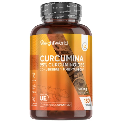 WeightWorld Cápsulas de Curcumina con Jengibre y Pimienta Negra - Fórmula Vegana con 95 % de Curcuminoides - 500 mg 180 Cápsulas