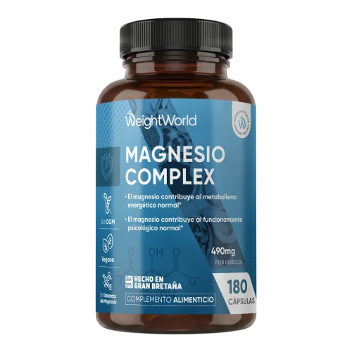 WeightWorld Magnesio Complex 1700 mg - 180 cápsulas - Con 4 formas de Magnesio: Bisglicinato, Citrato, Malato y Taurato - Alta Absorción y Vitalidad sin OGM ni es