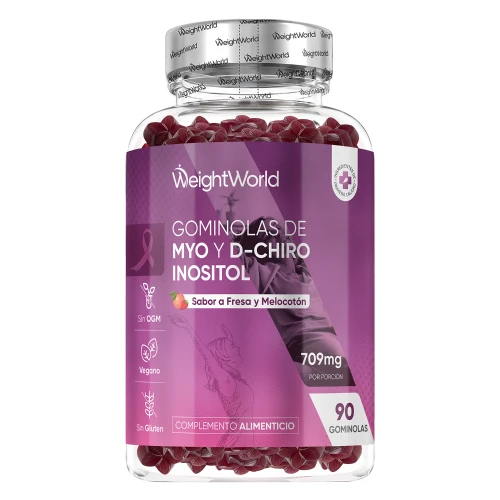 WeightWorld Gominolas de Myo &amp; D-Chiro Inositol 709 mg - 90 Gomitas Veganas con Zinc, B6, B9 y D3 - Apoyo para el Bienestar Femenino con Sabor a Fresa y Melocotón