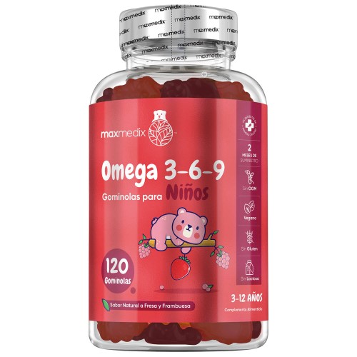 Gominolas de Omega 3 6 9 para Niños 336mg - 120 Unidades Sabor Fresa y Frambuesa | 2 Meses de Suministro | Omega 3 para Niños de 3 a 12 Años - Gominolas Veganas, Sin Lactosa y Sin Gluten, Omega Kids-image