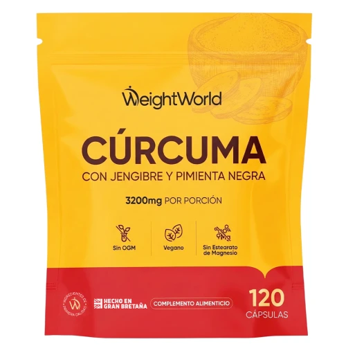 WeightWorld Cúrcuma con Jengibre y Pimienta Negra 3200 mg · 60 cápsulas veganas · 95 % Curcuminoides · Apoyo Articular y Antioxidante · Edición Bolsa