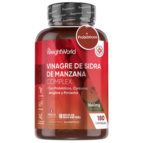 Weightworld Cápsulas De Vinagre De Sidra De Manzana 1860 Mg 180 Unidades Con Cayena, Jengibre Y Cúrcuma Sin Sabor Fuerte