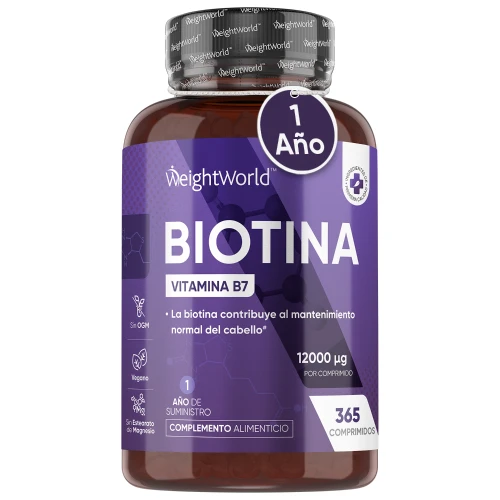 Biotina para el Cabello - 12000 mcg 365 Comprimidos - Suplemento de Vitamina B7 de Alta Potencia para el Cuidado del Pelo, Uñas y Piel