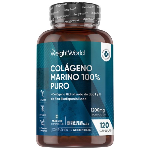 Weightworld Colágeno Marino Puro - 1200 Mg 120 Cápsulas - Suplemento De Colágeno Hidrolizado Tipo 1 Y 3 Para El Cuidado De Huesos Y Músculos