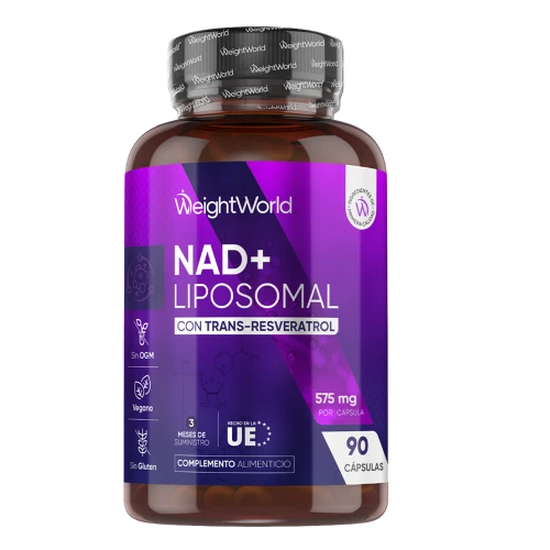 WeightWorld NAD+ Liposomal con Resveratrol 575 mg · 90 cápsulas · Fórmula Premium Vegana para Energía, Vitalidad y Longevidad · Sin Gluten ni OGM