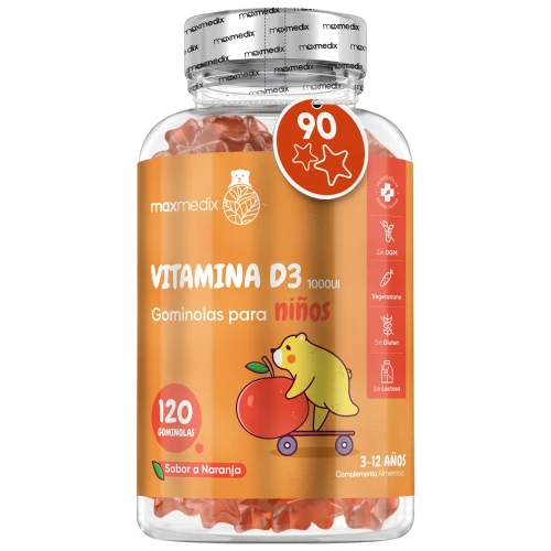 Gominolas de Vitamina D3 para Niños - 1000 UI 120 Gummies - Apoyo para el Sistema Inmune, Crecimiento y Desarrollo de Huesos