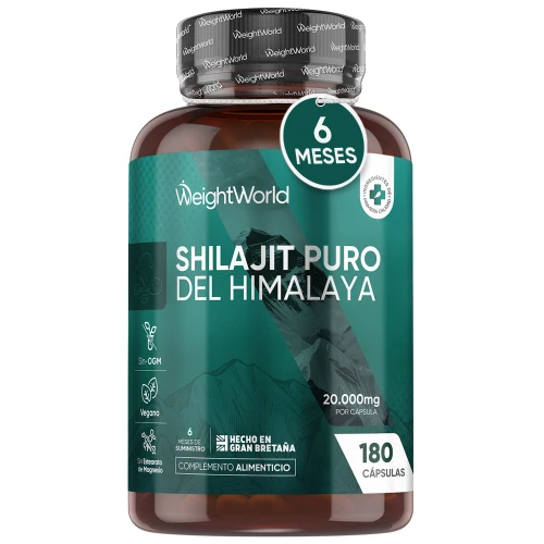 WeightWorld Shilajit Puro del Himalaya de Alta Potencia - 500 mg 180 Cápsulas - Suplemento de Apoyo Cognitivo