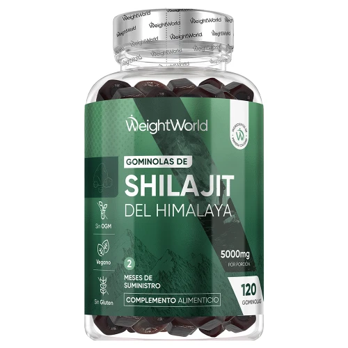 WeightWorld Gomitas de Shilajit del Himalaya 5000 mg - 120 unidades veganas - Suplemento Natural con Citrato de Potasio y Vitamina A para Músculos, Piel y Energía