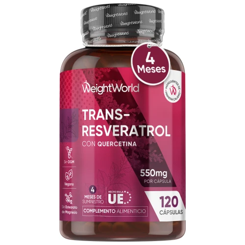 Trans-Resveratrol 500 mg + Quercetina 50 mg · 120 Cápsulas · Fórmula Antioxidante