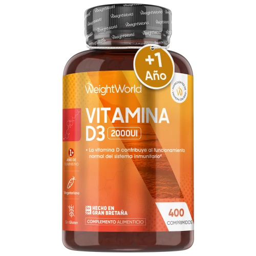 Vitamina D3 2000 UI · 400 Comprimidos · Sistema Inmune y Huesos