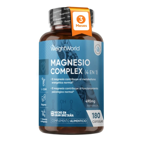 WeightWorld Magnesio Complex 1700 mg - 180 cápsulas - Con 4 formas de Magnesio: Bisglicinato, Citrato, Malato y Taurato - Alta Absorción y Vitalidad sin OGM ni es