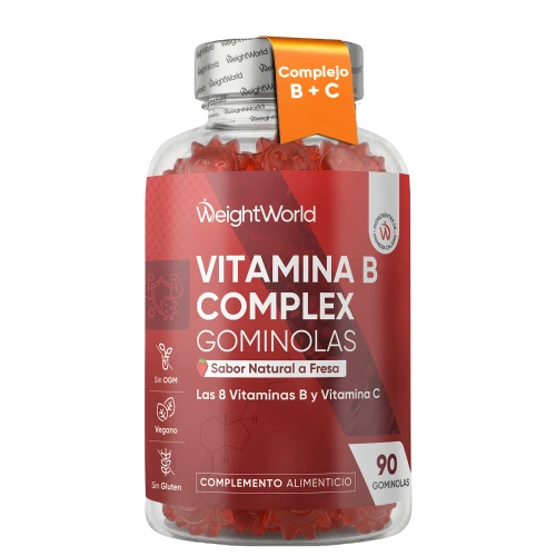 WeightWorld Gominolas de Vitamina B Complex · 8 Vitaminas B + Vitamina C · Sabor Fresa · 90 Gummies Veganas