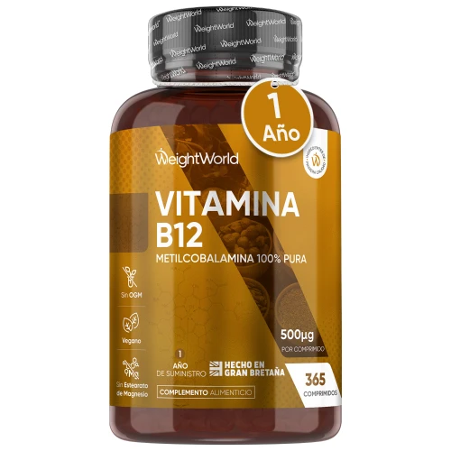 Comprimidos de Vitamina B12 Metilcobalamina  500 mcg - 365 Tabletas 100 % Veganas para Aumentar la Energía y Apoyar el Sistema Inmune