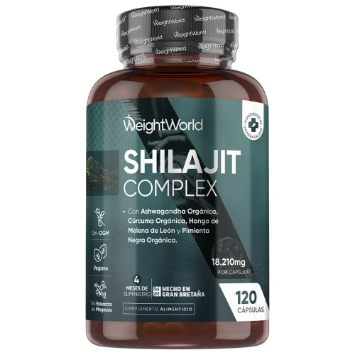 WeightWorld Shilajit Complex con Ashwagandha, Melena de León, Cúrcuma Orgánica y Pimienta Negra - Fórmula 5 en 1 de Alta Potencia con 18210 mg por Cápsula