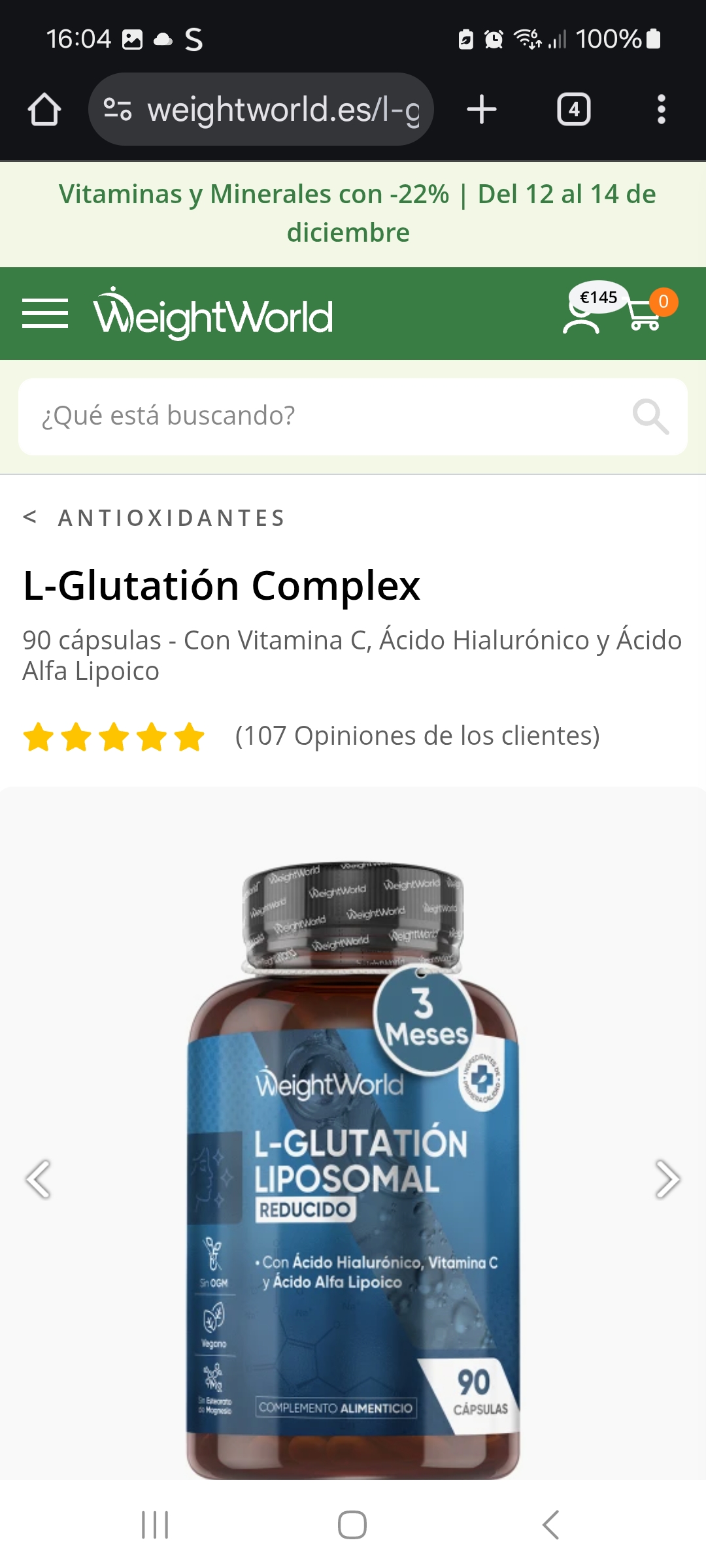 L-Glutatión Complex 90 Cápsulas